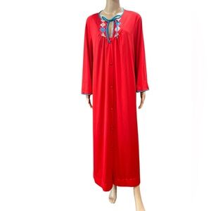 True vintage 80’s Elegant lounge house Red Women's robe housecoat-L